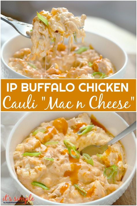 Keto buffalo chicken cauliflower mac and cheese tastes amazing! It is such a quick and easy recipe! It is ready in 15 minutes. It gives you a quick and easy dis for dinner in no time at all. This delicious low carb recipe can also be made on the stovetop if you do not have an instant pot. Get your easy recipe today for this amazing buffalo chicken cauliflower mac and cheese. #keto #chicken #lowcarb #ketorecipe #recipes Keto Buffalo Chicken Mac And Cheese, Keto Califlour Mac And Cheese, Instant Pot Cauliflower Mac And Cheese, Buffalo Chicken Cauliflower Mac N Cheese, Buffalo Chicken Mac And Cheese Healthy, Keto Chicken And Cauliflower Recipes, Buffalo Chicken Cauliflower Rice, Chicken And Cauliflower Recipes, Buffalo Chicken And Cauliflower