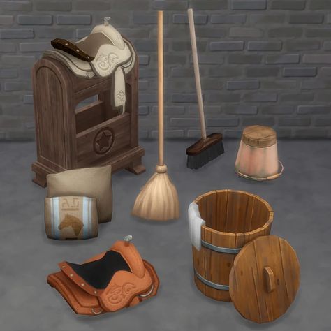 Ranch Living Clutter · Sims 4 CC Objects Sims 4 Cc Objects, Bucket Decor, Ranch Living, Saddle Stand, Ranches Living, West Home, Queen Dresses, Ranch Decor, Cow Decor