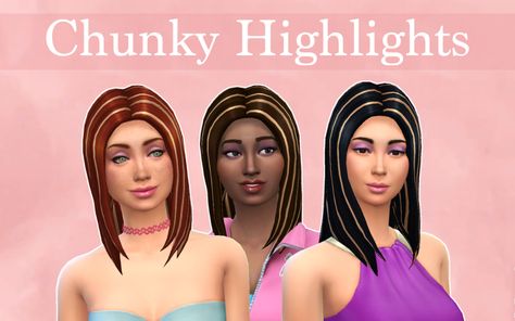 I was working on my early 2000s lookbook and realized I needed that ugly zebra-striped hair that was so popular at the beginning of the 21st century. It’s just a recolor of a basegame hair, but I... 2000s Chunky Highlights, 2000 Hair, 2000s Hair, Chunky Highlights, Tekken 7, Sims 4 Cc, Early 2000s, Hair Highlights, 21st Century