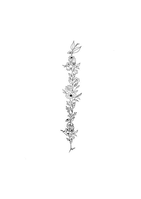 Flower Back Tattoo Stencil, November Spine Tattoo, Aster Flower Spine Tattoo, Floral Spine Tattoo Stencil, Flower Spine Tattoo Stencil, Simple Spine Tattoos For Women Design, Spine Tattoo Template, Spine Tattoos For Women Stencil, Floral Spine Tattoo Design