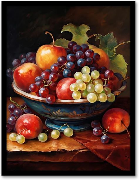 Amazon.com: Artery8 Classical Still Life Fruit Bowl Oil Painting Kitchen Artwork Framed Wall Art Print A4: Posters & Prints Castle Paintings, Fruit Bowl Painting, Classical Still Life, Fruit Oil Painting, Still Life Kitchen, Oil Painting Still Life, Castle Painting, Kitchen Artwork, Art Major