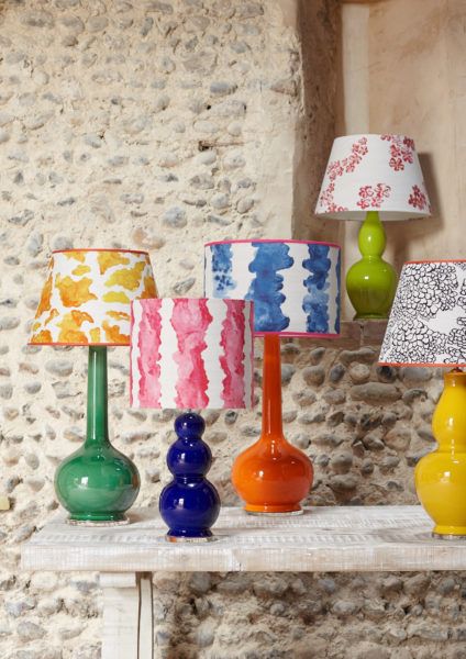 KDLoves - NEW - Ceramic lamp bases from £180, Lampshades in Bethie Tricks, from £265 | Interior Styling & Writing at it's best. Eclectic Lamps, Colorful Table Lamp, Designer Table Lamps, Ceramic Lamp Base, Yellow Lamp, Colorful Lamps, Painting Lamp Shades, Diy Lampe, Designer Table