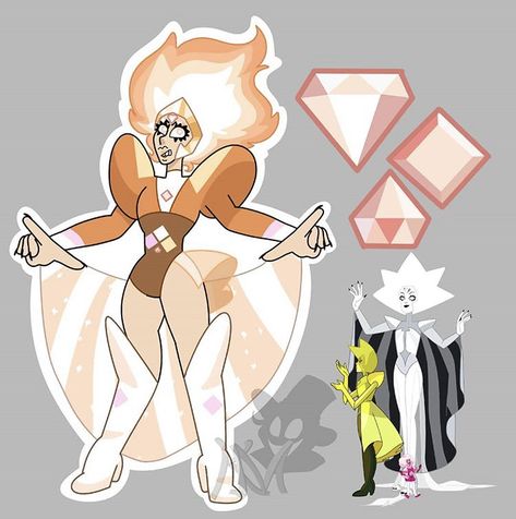 White diamond, yellow diamond, and pink diamond = light peach diamond Holly Blue Agate, Peach Diamond, Steven Universe Stickers, Steven Universe Fan Fusions, Gem Fusions, Steven Universe Fusion, Steven Universe Diamond, Steven Universe Oc, Holly Blue