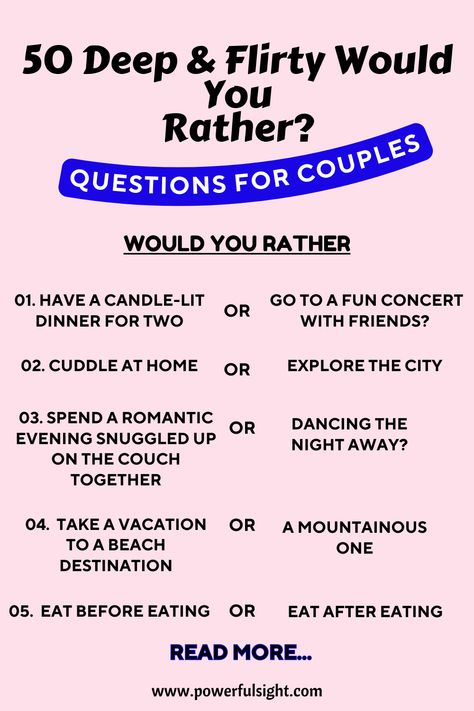 Would You Rather Love Questions, Flirty Would You Rather Questions, Would You Rather For Couples, Would You Rather Couple Questions, Would You Rather Questions For Couples Spicy, Would U Rather Questions Dirty, 50 Questions To Ask Your Partner, Would You Rather Questions Dirty, Hot Seat Questions For Couples