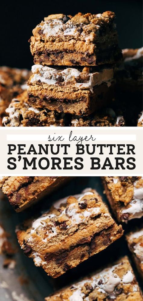 These s'mores bars are NEXT LEVEL made with six layers of everything good: graham cracker chocolate chip cookie dough, chocolate, peanut butter, graham crackers, marshmallow fluff, and another layer of graham cracker chocolate chip cookie dough. They're so delicious and very easy to make! #smoresbars #smores #peanutbuttersmores #butternutbakery | butternutbakeryblog.com Peanut Butter Smores Bars, Graham Cracker Cookie Dough, Smores Bar Recipe, Cracker Chocolate, Best Chocolate Chip Muffins, Peanut Butter Smores, Brownie Vegan, Butternut Bakery, Cookie Board