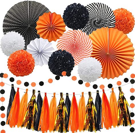 AmazonSmile: Cmaone 29Pcs Halloween Party Decoration Set, Happy Halloween Party Supplies Orange and Black Paper Fans, Pom Poms Flowers, Circle Dot Garland and Tassel Garlands String, Thanksgiving Home Party Favors : Home & Kitchen Rich Party, Dot Garland, Gold Tassel Garland, Paper Flower Ball, Rose Gold Party Decor, Paper Circle, Tissue Paper Tassel, Halloween Party Decoration, Tissue Pom Poms