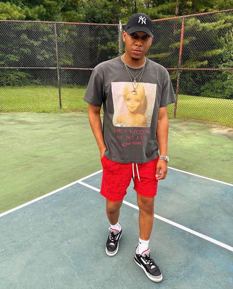 Black Cement 3s Outfit Men, Summer Drip, Jordan 3 Black Cement, Drip Drop, Summer Pics, Black Men Street Fashion, Men Street Fashion, Streetwear Shorts