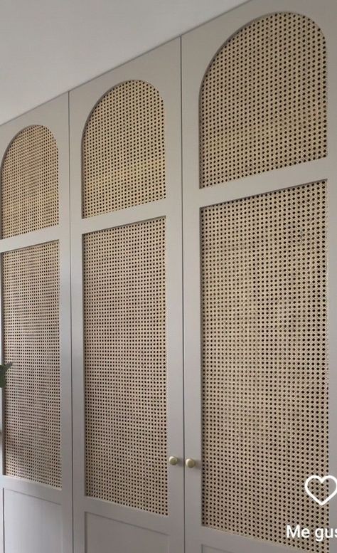 Raffia Wardrobe Doors, Rattan Built In Wardrobe, Cane Wardrobe Doors, Cane Wardrobe Design, Boho Wardrobe Furniture, Rattan Wardrobe Doors, Cane Cupboard, Cane Closet, Rattan Closet