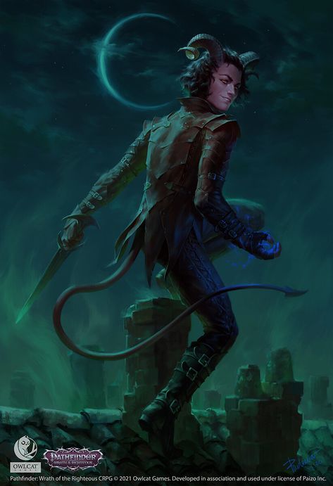 ArtStation - Arts for Pathfinder: Wrath of the Righteous, Anna Pavleeva Pathfinder Wrath Of The Righteous, Wrath Of The Righteous, Tiefling Rogue, Dnd Portraits, Fantasy Creature, Pathfinder Rpg, Male Characters, Gender Envy, Character Ideas