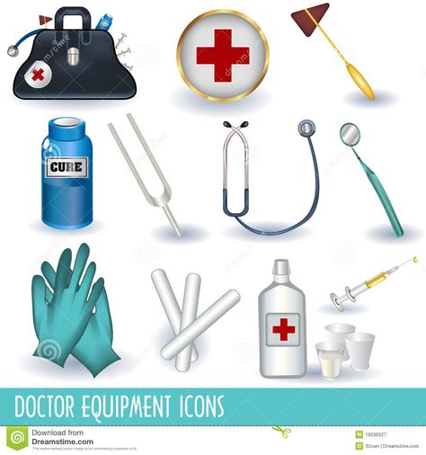 pics of things used by doctors for kindergarten use | Set of 12 different doctor equipment icons separately grouped and ... Unique Vision Boards, Doctor Equipment, Dental Business, I Am Unique, Preschool Colors, Medical Bag, Home Doctor, Art Terms, Community Helpers