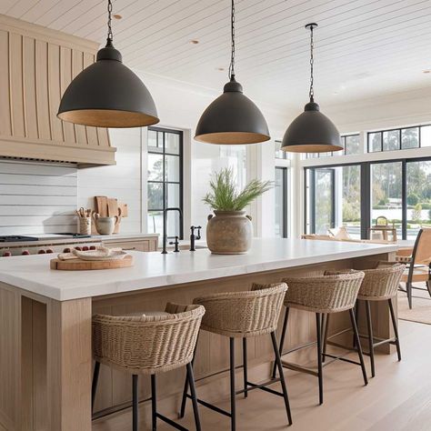 8+ Modern Coastal Kitchen Ideas to Inspire Your Next Remodel • 333+ Images • [ArtFacade] Industrial Coastal Kitchen, Mid Century Coastal Kitchen, Modern Coastal Kitchens, Contemporary Coastal Kitchen, Modern Coastal Kitchen Ideas, Kitchen With Different Color Island, Modern Coastal Kitchen Design, Modern Beach Kitchen, Coastal Contemporary Kitchen