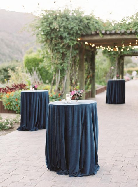 Navy Table Linens Wedding, Navy Cocktail Table, Blue Velvet Tablecloth Wedding, Navy Velvet Tablecloth Wedding, Cocktail Table Decorations, Navy Blue Outdoor Wedding, Nautical Centerpieces, Navy Photography, Navy Tablecloth