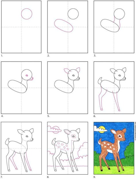 Easy How to Draw a Deer Tutorial and Deer Coloring Page Draw A Deer Step By Step, Draw Deer Easy, How To Draw A Fawn, Dear Drawing Easy, Animals Step By Step Drawings, Deer Drawing Easy Step By Step, How To Draw A Deer Step By Step, How To Draw Animals For Kids, Easy How To Draw