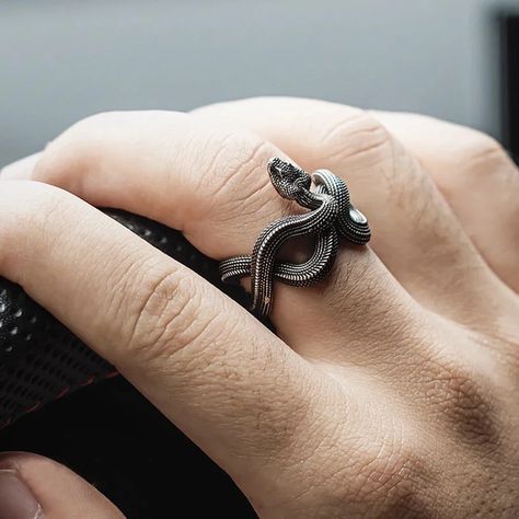 Energy Style XXXⅧ (Limited Edition) Mens Snake Ring, Mens Jewelry Rings Unique, Men Rings Aesthetic, Snake Fashion, Snake Rings, Edgy Jewelry, Ring Man, Chic Necklace, Retro Punk