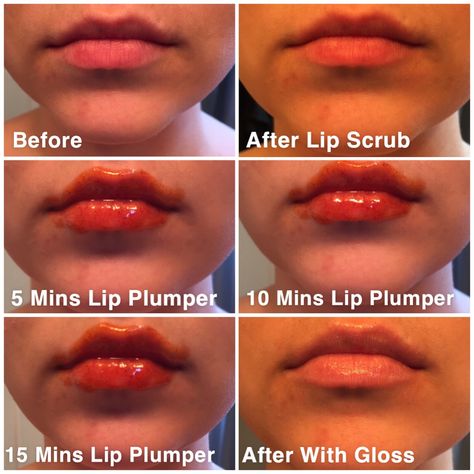 Easy and natural at home lip plumping!   • Vaseline • Cayenne Pepper • Cinnamon • Peppermint Essential Oil • Coconut Oil   Scrubs lips with a brown sugar and honey mixture before 💋 Home Made Lip Plumper, At Home Lip Plumper, How To Make Lip Plumper At Home, Honey For Lips, Homemade Lip Plumper, Diy Lip Plumper, Coconut Oil Scrub, Face Routine, Lip Care Routine