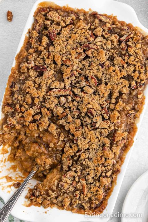 Paula Deen's Sweet Potato Casserole - Eating on a Dime Paula Deen Sweet Potato Casserole, Sweet Potato Casserole Crock Pot, Canned Yams, Fried Recipes, Quick Bread Recipes Easy, Sweet Potato Casserole Easy, Paula Dean, Eating On A Dime, Sweet Potato Recipes Casserole