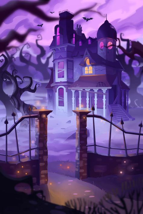 Helloween Wallpaper, Idle Game, Casa Halloween, Catty Noir, Halloween Artwork, Halloween Illustration, Halloween Painting, Game Background, Halloween Backgrounds