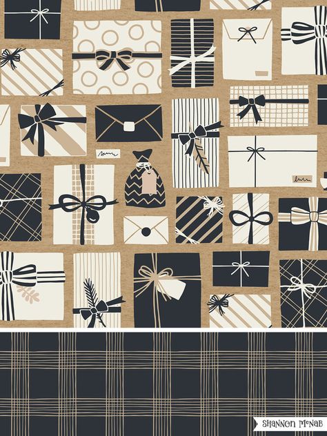 Brown Paper Packages pattern design by Shannon McNab | sketchdesignrepeat.com Instagram Feeds, Design Websites, Christmas Packaging, Wrapping Ideas, Design Wallpaper, Christmas Illustration, Holiday Art, Christmas Gift Wrapping, Holly Jolly