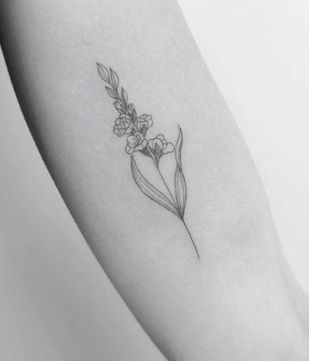 Birth Flowers August, August Tattoos, Gladiolas Tattoo, Gladiolus Flower Tattoo, August Flower Tattoo, Gladiolus Flower Tattoos, Dainty Flower Tattoos, Gladiolus Tattoo, Fine Line Tattoo Ideas