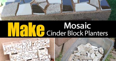 How To Make Mosaic Cinder Block Planters Cinder Block Planters, Cinder Blocks Diy, Patio Wall Art, Succulent Garden Landscape, Cinder Block Walls, Patio Steps, Cinder Blocks, Concrete Bowl, Stamped Concrete Patio