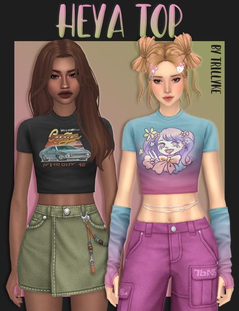 Trillyke's Heya Top - Ultimate Sims Guides Ts4mm Cc, Cute Cropped Shirts, Cc Top, Cc Folder, Sims Clothes, Pelo Sims, Sims 4 Mm Cc, Tumblr Sims 4, Sims 4 Mm