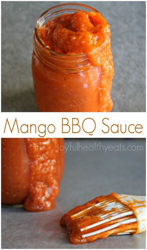 A fun tropical twist on plain old BBQ sauce... Homemade Mango BBQ Sauce. | www.joyfulhealthyeats.com Mango Recipe, Homemade Bbq Sauce Recipe, Salsa Sauce, Mango Sauce, Bbq Sauces, Homemade Condiments, Bbq Sauce Recipe, Homemade Bbq, Tropical Twist