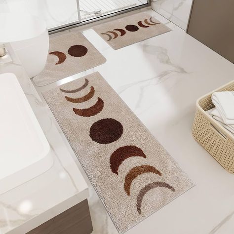 Amazon.com: Boho Bathroom Rugs Runner Non-Slip Moon Phases Microfiber Bohemian Bath Mats Washable Carpet for Tub, Shower, Bedroom, Beige, 20"x50" : Home & Kitchen Boho Bathroom Rugs, Boho Bathroom Rug, Bedroom Beige, Toilet Rug, Rubber Texture, Bathroom Bath Mats, Toilet Mat, Boho Bathroom, Bathroom Rug Sets