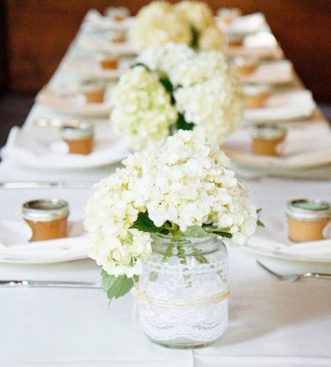 Five Tablescapes To Inspire You For Rosh Hashanah Diy Centerpieces Round Table, Inexpensive Flowers For Wedding, Easy Rehearsal Dinner Centerpieces, Simple Floral Centerpieces Wedding, Rehearsal Dinner Decorations Table Simple Centerpiece Ideas, Simple Wedding Centerpieces Round Tables, Mason Jar Hydrangea, Hydrangea Centerpiece Wedding, Ancaster Mill