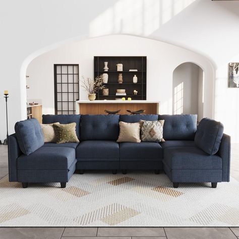 PRICES MAY VARY. ❤𝐅𝐫𝐞𝐞 𝐂𝐨𝐦𝐛𝐢𝐧𝐚𝐭𝐢𝐨𝐧 𝐒𝐨𝐟𝐚: Modular couch can freely move each module and flexible reassemble into any configuration you desire to meet various sizes of space. Whether it is an L-shaped sofa, U-shaped sofa, left chaise, right chaise, or sleeper sofa bed. You can also add a separate module at any time to expand into a larger sofa, which is a sectional couch with a long service life and unlimited possibilities ❤𝐇𝐢𝐠𝐡-𝐐𝐮𝐚𝐥𝐢𝐭𝐲 𝐅𝐚𝐛𝐫𝐢𝐜: Sectional sofa co Leather Sofa Living Room Modern, Blue Couch Living Room, Blue Leather Sofa, Couch With Storage, U Shaped Couch, Sofa Modular, Living Room Furniture Styles, Couch With Ottoman, Leather Sofa Living Room