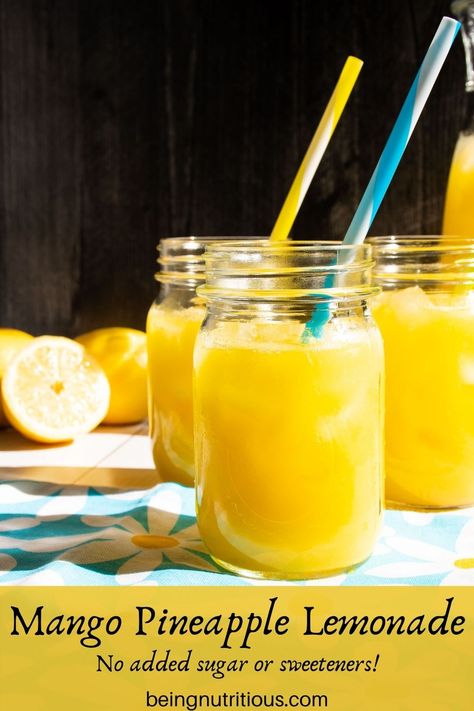 Tropical Mango Lemonade is so refreshing, and practically screams summer. With no added sweeteners, you can feel good about drinking as much as you like, too! Fruit Slushies, Aqua Fresca, Mango Lemonade, Fruit Juice Recipes, Pineapple Lemonade, Mango Pineapple, Drink Recipes Nonalcoholic, Lemonade Drinks, Frozen Lemonade