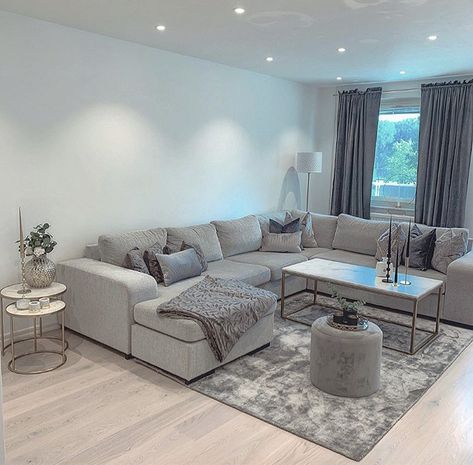 White Walls Grey Floor Decor, White Grey Home Decor, Living Room Decor Gray And White, Living Room Decor Grey Wood Floor, Aesthetically Pleasing Living Rooms, Grey House Interior Decor Living Room, Sofa Color Ideas Living Room, Modern Gray Living Room Ideas, Colors That Go With Gray Living Rooms