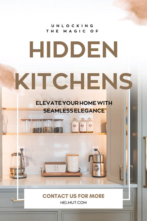 Get in the know on all the details on hidden kitchen details. From panelized refrigerators to hidden coffee bars, the details hidden within a custom kitchen are endless.   #hiddentrashcan #coffeebar #customhome #customkitchen Hide Trash Cans, Kitchen Concept, Transitional Kitchens, Home Bar Cabinet, Appliance Cabinet, Hidden Kitchen, Coffee Bars In Kitchen, Coffee Bars, Kitchen Details