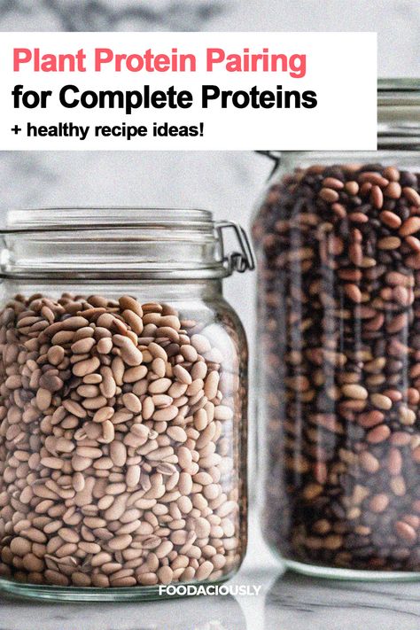 tow jars of beans Plant Based Complete Protein, Complete Protein Combinations, Plant Based Proteins, Veggie Fritters, Pinto Bean Recipes, Creamy Peas, Pasta With Peas, Food Protein, Essential Amino Acids