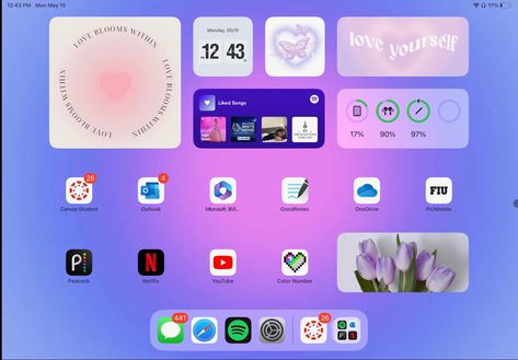 Purple Ipad Homescreen, Preppy Purple, Purple Ipad, Ipad Setup, Ipad Layout, Ipad Lockscreen, Ipad Homescreen, Ipad Kid, Ipad Screen