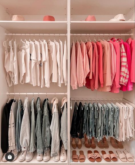 Color Coordinated Closet, Ikea Closet Organizer, Closet Organisation, Organized Closet, House Organisation, Wardrobe Organisation, Clothes Closet Organization, Closet Renovation, Closet Decor