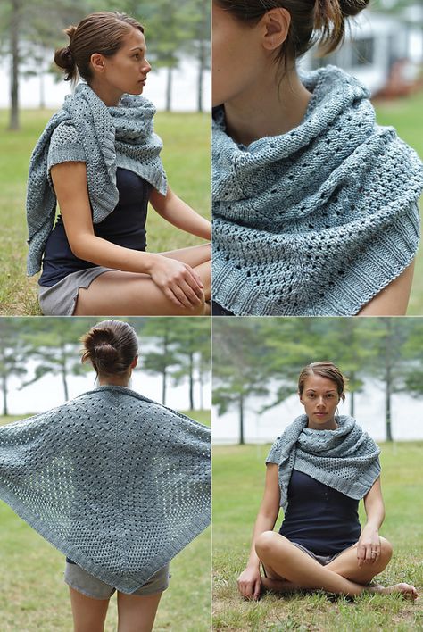 campside shawl - free knitting pattern on espacetricot Triangle Shawls, Shawl Knitting Patterns, Shawl Patterns, How To Purl Knit, Knitted Shawls, Knit Or Crochet, Loom Knitting, Crochet Scarves, Crochet Shawl