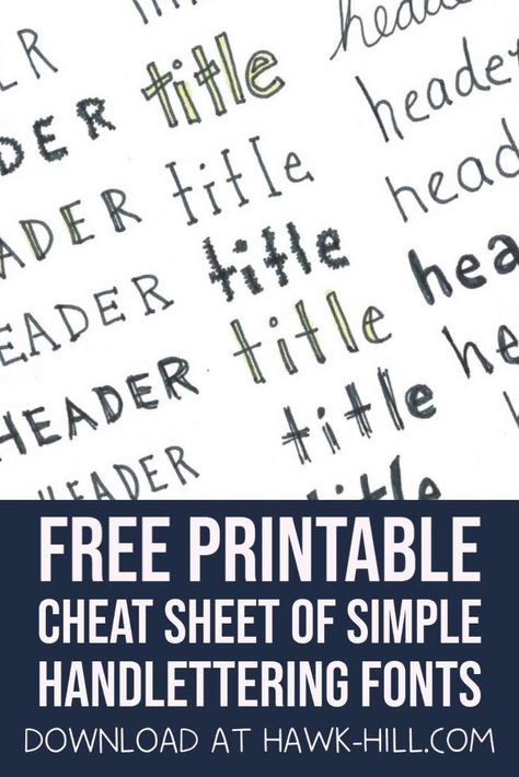 Free Printable Cheat Sheet of Simple Handlettering Fonts Simple Hand Lettering Fonts, Simple Lettering Ideas, Free Hand Fonts, Easy Fonts To Write, Handlettering Fonts, Cool Handwriting Fonts, Simple Lettering, Fonts Handwriting Alphabet, Free Handwritten Fonts