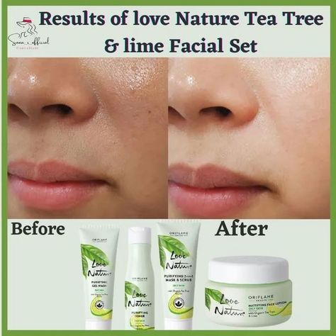 #sadia_beauty_glam LOVE NATUE Organic with tee tree lime ( FOR OILY SKIN ) FACIAL SET💆💆✨...... Thankfully there is a solution: Love Nature Tea Tree & Lime Purifying Toner, especially for oily skin. Featuring organic Tea Tree essential oil and super ingredient Lime, it’s designed to remove those last traces of make-up and impurities and leave skin perfectly cleansed, toned and purified. It’ll also work to minimise the appearance of pores and even contains salicylic acid to help control ble... Facial For Oily Skin, Oriflame Beauty Products, Skin Facial, Tee Tree, Organic Tea, Face Lotion, Tea Tree Essential Oil, Skin Products, Organic Teas