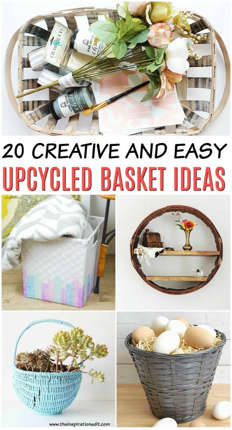 Are you a fan of upcycling projects? If so you will love this fantastic blog post. Today I am sharing some fantastic things to make using old baskets. Upcycled projects are something I have always felt passionate about. It’s something I inherited from my dad!  #upcycle #diy #crafts Old Baskets Repurpose, Decorated Baskets Ideas, Diy Vinyl Storage, Diy Wire Basket, Basket Upcycle, Furniture Painting Tutorial, Distressed Furniture Diy, Basket Makeover, Upcycle Diy