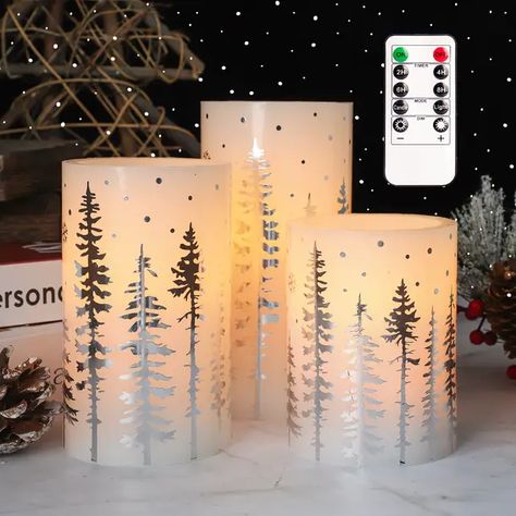 Highland Dunes Battery Operated Flickering Led Flameless Candles With Timer And Romote, Set Of 3, Glass Effect Ocean Themed Flameless Candles With Starfish And Shell Decals For Home, Party Décor & Reviews - Wayfair Canada Silver Xmas Tree, Flameless Candles With Timer, Unique Party Themes, Flameless Candle Set, Holiday Party Themes, Electronic Candles, Candle Crafts Diy, Tree Decals, Led Pillar Candle