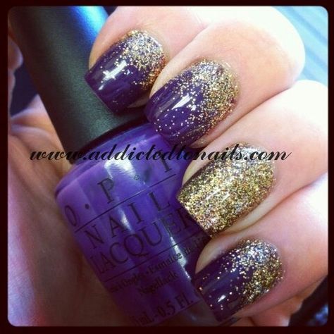 Purple and gold gel fade Gold Nails Prom, Nails Prom, Prom Nails, Gold Nails, Dark Purple, Nail Polish, Purple, Nails, Makeup