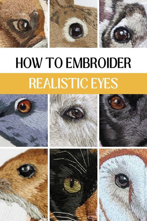 Whether you’re looking to embroider the eyes of a stuffed animal or an embroidery of a human eye, this comprehensive tutorial will show you how to embroider realistic looking eyes in no time. Bird Embroidery Designs, Sulam Manik, Creative Embroidery Designs, Crewel Embroidery Tutorial, Eye Embroidery, Animals And Humans, Embroidered Birds, Embroidery Butterfly, Realistic Eyes