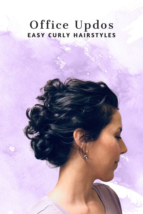 Quick, Easy & Elegant Curly Updo for Office or Special Occasions #officehairstyles #hairstylesforwork #corporatestyle #curlyhairstyles #corporatechic #9to5hairstyle #officehair #easycurlyhairstyles Curly Updo Tutorial Videos, Curly Hair Quick Updo, Updos For Wavy Hair Naturally Curly, Wedding Guest Updo Curly Hair, Diy Curly Updo Easy, Fine Curly Hair Updo, Short Curly Updo Natural Curls, Hairstyles For Shoulder Length Curly Hair Updos, Medium Length Curly Hair Updo Easy