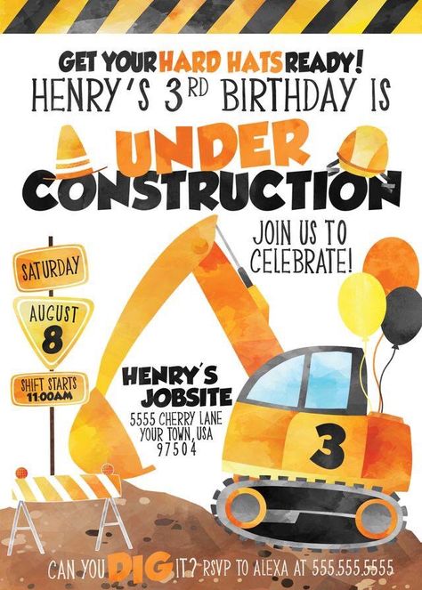 Construction Birthday Party Invitations, Construction Birthday Invitations, Construction Theme Birthday Party, Watermelon Birthday Parties, Construction Theme Party, Construction Birthday Party, 50th Birthday Party Decorations, Birthday 4, Bee Birthday Party