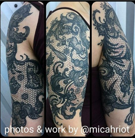 Leather And Lace Tattoo, Lace Tattoo Design Vintage, Lace Shoulder Tattoo, Black Lace Tattoo, Lace Sleeve Tattoos, Lace Tattoo Design, Black Rose Tattoos, Lace Tattoo, Tattoo Cover