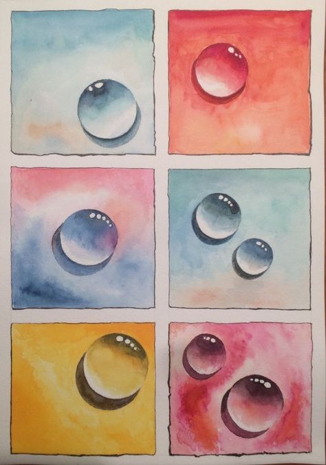 Water Droplet Painting, Watercolor Bubbles, Middle School Art Projects, Bubble Painting, 6th Grade Art, Art Basics, Diy Watercolor Painting, Elementary Art Projects, Watercolor Painting Techniques