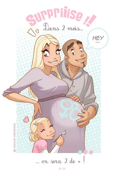 Home Sweet Home on Behance Emilie Decrock, Pregnant Cartoon, Pregnancy Drawing, Sailor Moon Background, Family Ski Trip, Pregnancy Art, Colored Pencil Artwork, Manga Couple, Steven Universe Fanart