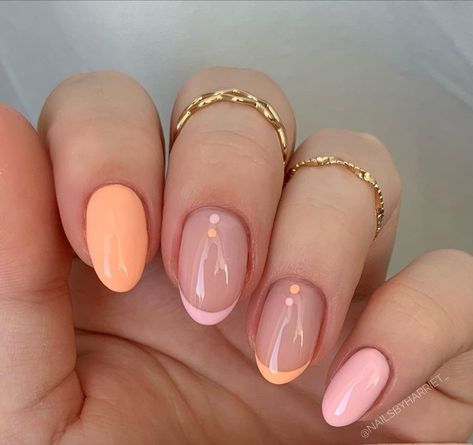 Pastel French Tip Nails Almond, Manicure Summer 2023, Summer Nails 2023 Gel Almond, Pedicure Summer 2023, Summer Nails 2023 French Tips, Nail Tip Ideas, Nails Verano Summer, Summer Pedicure Colors 2023, Peach Colored Nails