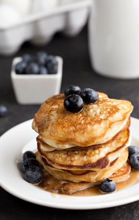 Blueberry Lemon Ricotta Pancakes Recipe - light and fluffy pancakes are perfect with syrup for breakfast! Keto Cottage Cheese, Lemon Ricotta Pancakes Recipe, Light And Fluffy Pancakes, Lemon Ricotta Pancakes, Low Carb Pancakes, Perfect Healthy Breakfast, Cottage Cheese Pancakes, Ricotta Pancakes, Cheese Pancakes