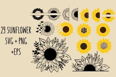 Sunflower SVG Bundle Outline Artwork Line Hand Drawing, Fall Tshirt Designs, Tshirt Vector, Sunflower Monogram, Fireworks Svg, Sunflower Svg, Floral Svg, Stencil Printing, Clipart Silhouette